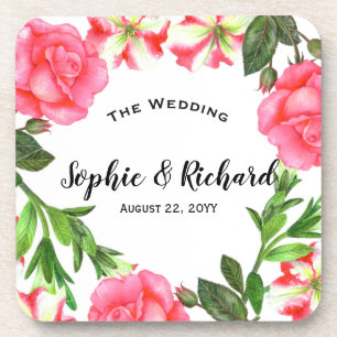 Aquarellfarbene rosa Blume Zirkelkranz Getränkeuntersetzer