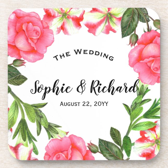 Aquarellfarbene rosa Blume Zirkelkranz Getränkeuntersetzer (Vorderseite)