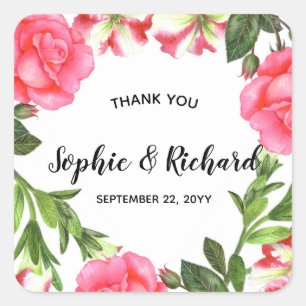 Aquarellfarbene rosa Blume Zirkelkranz Quadratischer Aufkleber