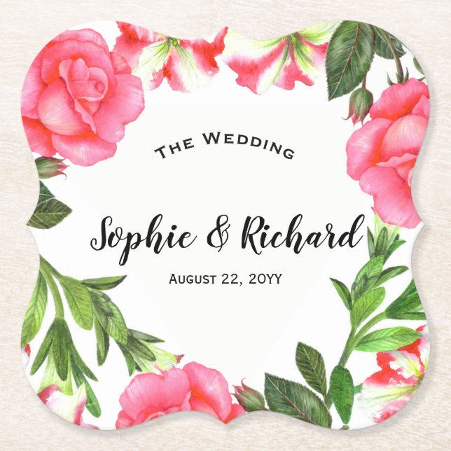 Aquarellfarbene rosa Blume Zirkelkranz Untersetzer (Vorderseite)