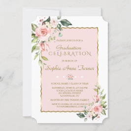 Aquarellfarbene Rosa Blush Bloral Gold Graduation Einladung