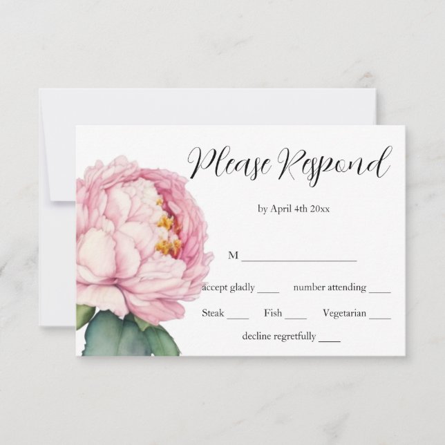 Aquarellfarbene Rosa Blüten Rosa Pfannkuchen Rose  RSVP Karte (Vorderseite)