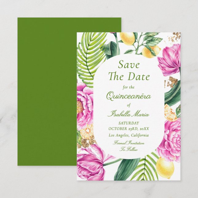 Aquarellfarbene Rosa Blütenstände Save The Date (Vorne/Hinten)
