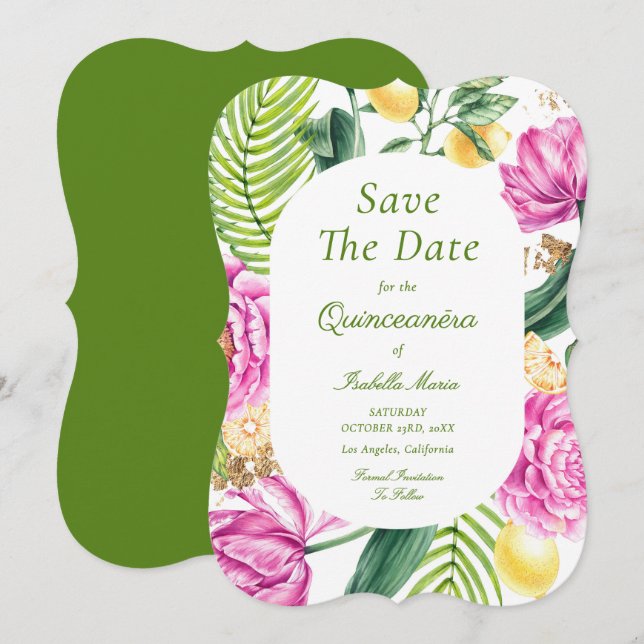 Aquarellfarbene Rosa Blütenstände Save The Date (Vorne/Hinten)