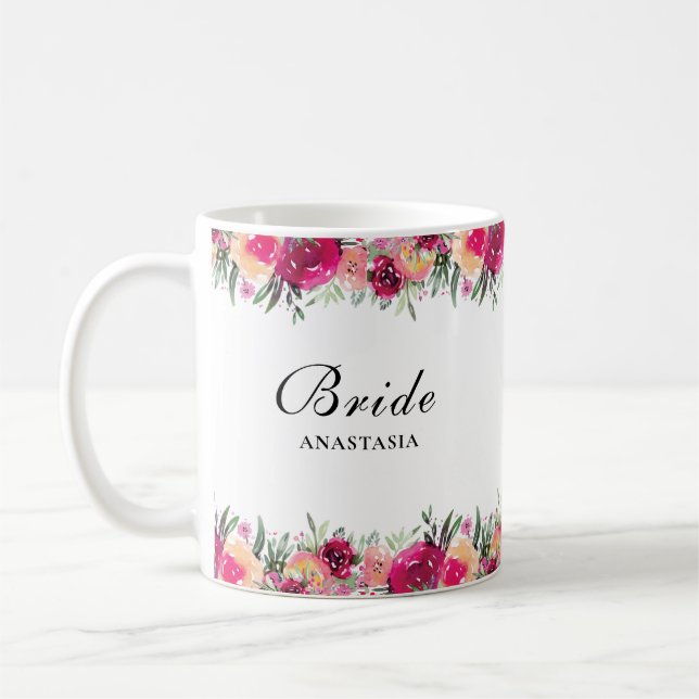 Aquarellfarbene Rosa Braut Kaffeetasse (Links)