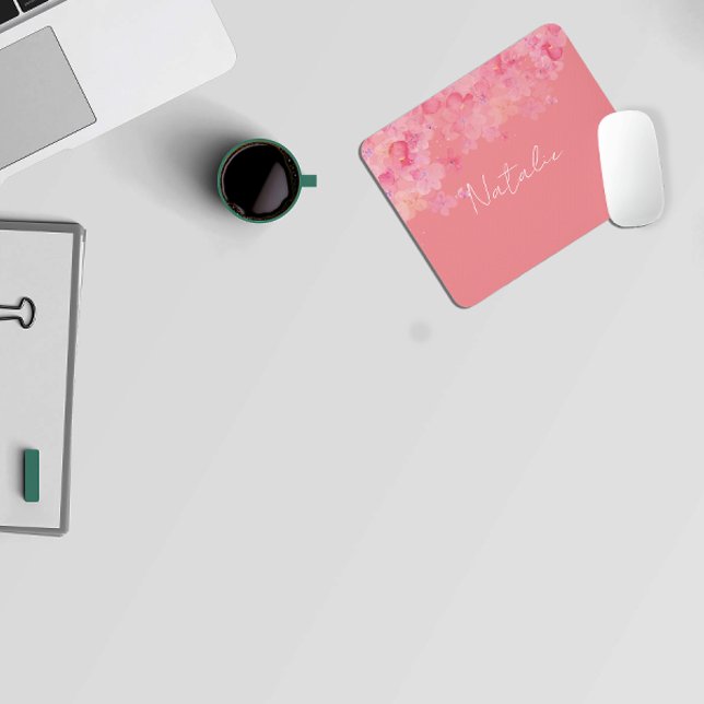 Aquarellfarbene, rosa Korallenbezeichnung Mausknöp Mousepad (Von Creator hochgeladen)