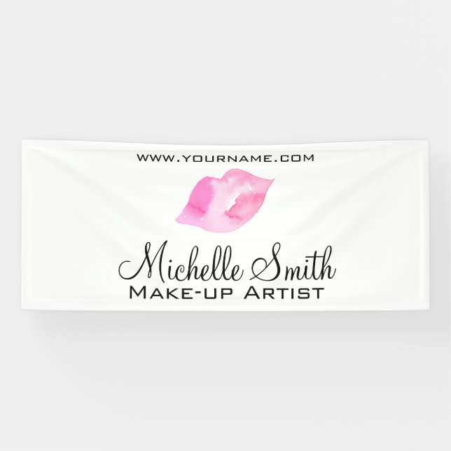 Aquarellfarbene Rosa Lippen Make-up Banner (Horizontal)