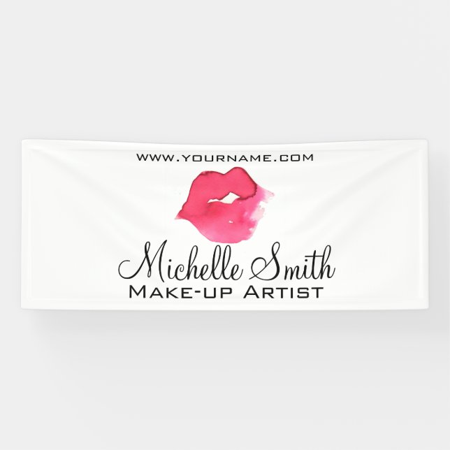 Aquarellfarbene Rosa Lippen Make-up Banner (Horizontal)