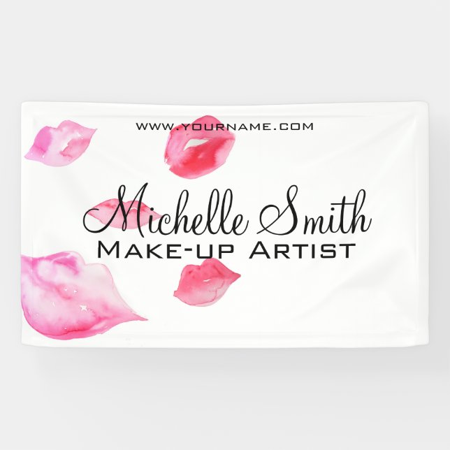 Aquarellfarbene Rosa Lippen Make-up Banner (Horizontal)