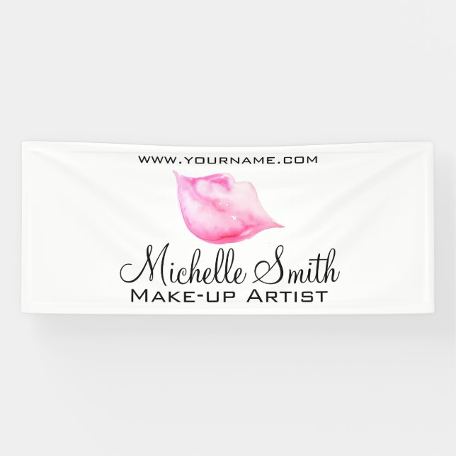 Aquarellfarbene Rosa Lippen Make-up Banner (Horizontal)