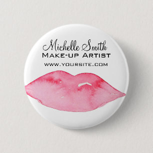 Aquarellfarbene Rosa Lippen Make-up Button