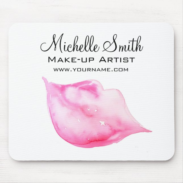 Aquarellfarbene Rosa Lippen Make-up Mousepad (Vorne)