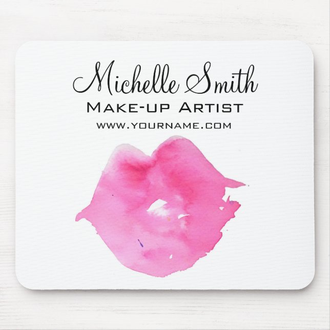 Aquarellfarbene Rosa Lippen Make-up Mousepad (Vorne)