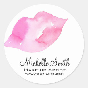 Aquarellfarbene Rosa Lippen Make-up Runder Aufkleber