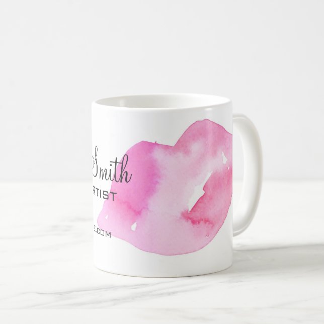 Aquarellfarbene Rosa Lippen Make-up Tasse (VorderseiteRechts)