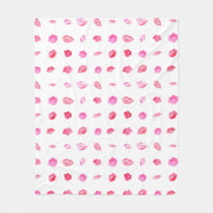 Aquarellfarbene Rosa Lippen. Muster Chic, trendige Fleecedecke