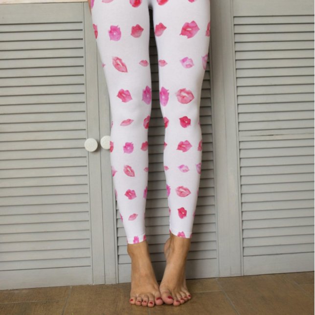 Aquarellfarbene Rosa Lippen. Muster Chic, trendige Leggings (Von Creator hochgeladen)