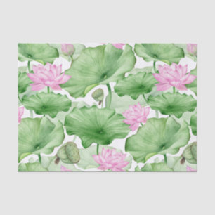 Aquarellfarbene Rosa Lotus-Blume mit großen Blätte Seidenpapier