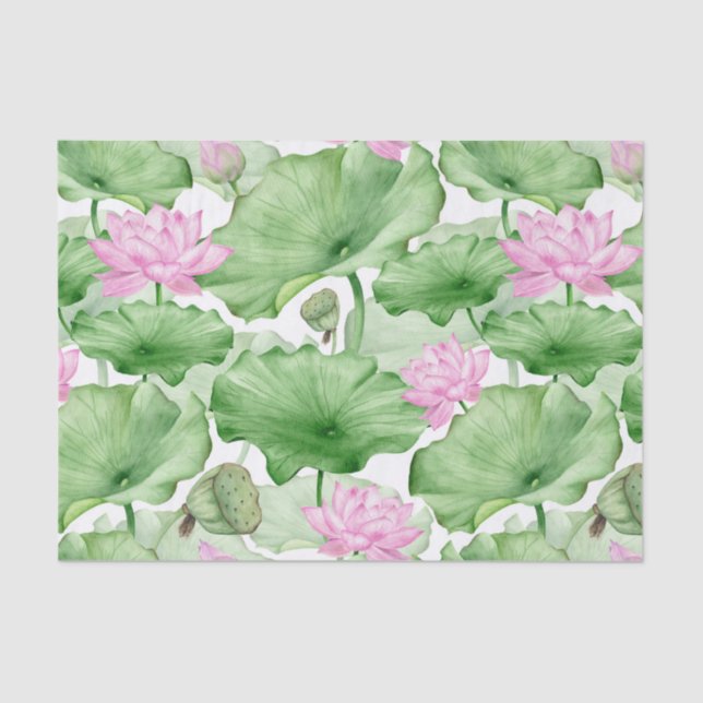 Aquarellfarbene Rosa Lotus-Blume mit großen Blätte Seidenpapier (Vorderseite)