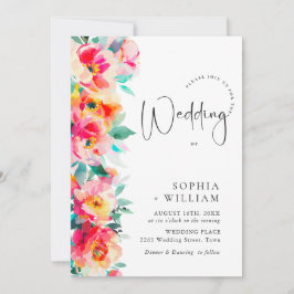 Aquarellfarbene, rosa Orangefarbene Blume Hochzeit Einladung