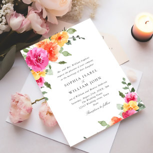 Aquarellfarbene, rosa Orangefarbene Blume Hochzeit Einladung