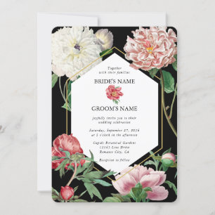 Aquarellfarbene Rosa-Peonies-Blume Hochzeiten Schw Einladung