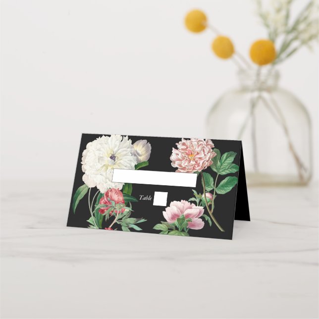 Aquarellfarbene Rosa-Peonies-Blume Hochzeiten Schw Platzkarte (Vorderseite)