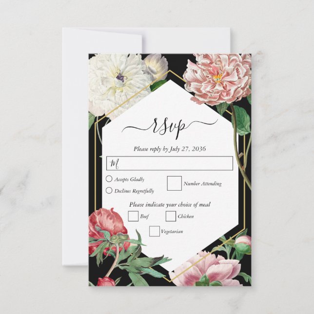 Aquarellfarbene Rosa-Peonies-Blume Hochzeiten Schw RSVP Karte (Vorderseite)