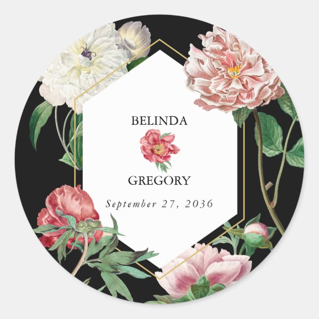 Aquarellfarbene Rosa-Peonies-Blume Hochzeiten Schw Runder Aufkleber (Vorderseite)