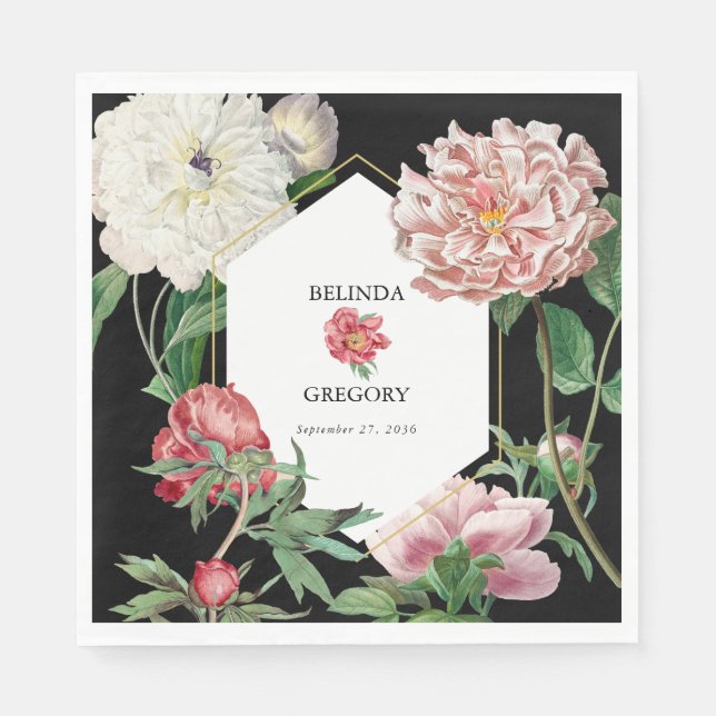 Aquarellfarbene Rosa-Peonies-Blume Hochzeiten Schw Serviette (Vorderseite)