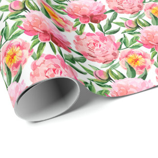Aquarellfarbene rosa Peonies Blumenmuster Chic Cus Geschenkpapier