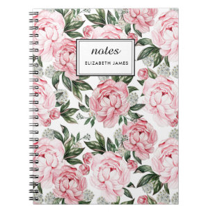Aquarellfarbene rosa Peonies Blumenmuster Chic Cus Notizblock