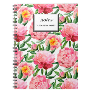 Aquarellfarbene rosa Peonies Blumenmuster Chic Cus Notizblock