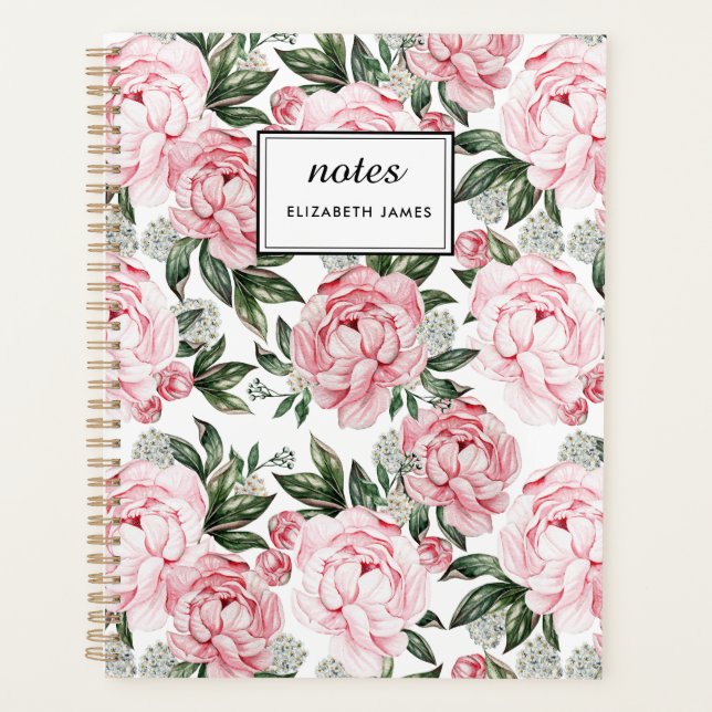 Aquarellfarbene rosa Peonies Blumenmuster Chic Cus Planer (Vorderseite)