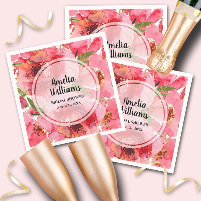 Aquarellfarbene Rosa Peonys Serviette (Watercolor Pink Peonies Floral Napkins)