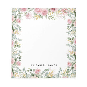 Aquarellfarbene Rosa Peonys und Eukalyptus Wreath Notizblock