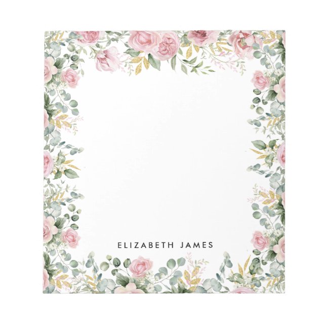 Aquarellfarbene Rosa Peonys und Eukalyptus Wreath Notizblock (Vorderseite)