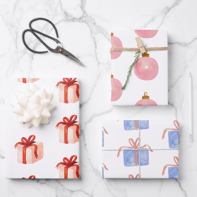 Aquarellfarbene rosa Präsente & Ornamente Geschenkpapier Set (Vorderseite)