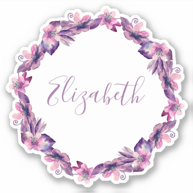 Aquarellfarbene Rosa und violette Blumen. Botanisc Aufkleber (Vorderseite)