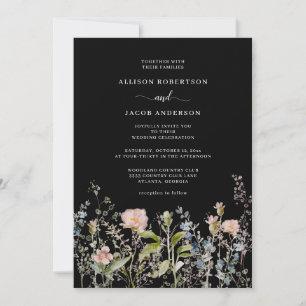 Aquarellfarbene Rosa Wildblume Bläserschwarze Hoch Einladung
