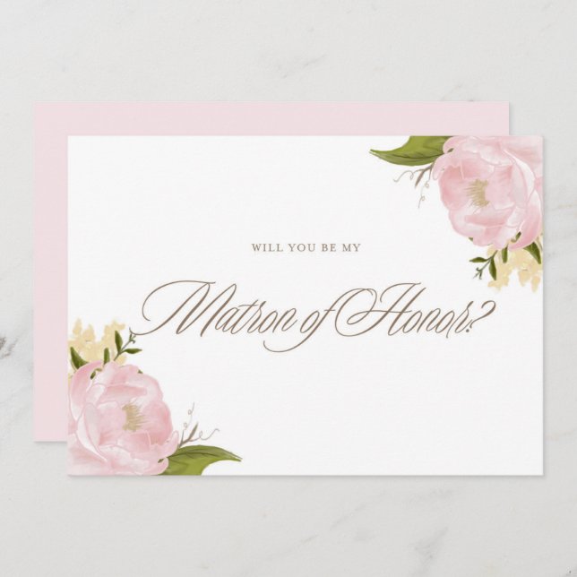 Aquarellfarbene rosa Zinnspitzen sind meine Matron Einladung (Vorne/Hinten)