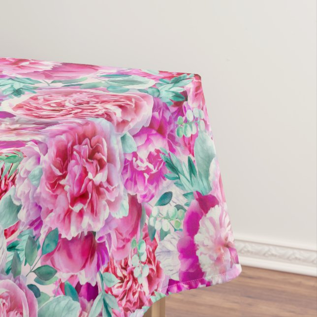 Aquarellfarbene, rosafarbene Peonies und grüne Aqu Tischdecke (Beispiel)