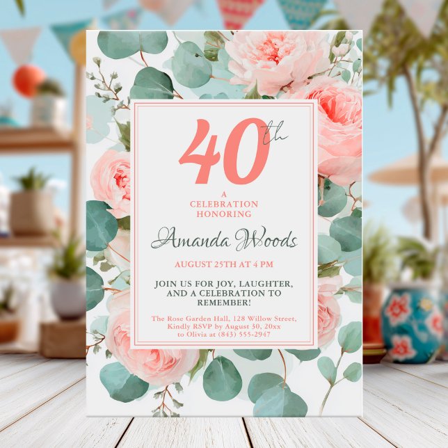 Aquarellfarbene Rose 40. Einladung (Von Creator hochgeladen)