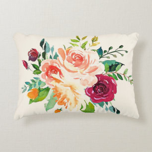 Aquarellfarbene Rose Akzente Pilze Dekokissen