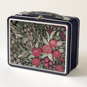 Aquarellfarbene Rose auf schwarzem Hintergrund, Aq Metall Brotdose