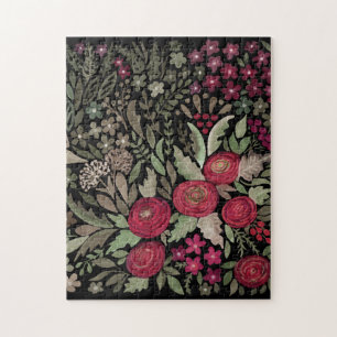 Aquarellfarbene Rose auf schwarzem Hintergrund, Aq Puzzle