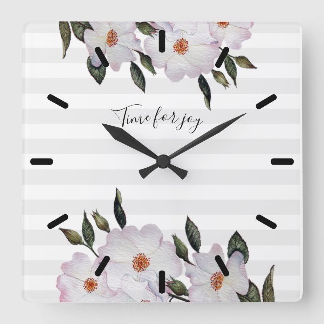 Aquarellfarbene Rose Ballerina Blumenbilder Quadratische Wanduhr (Vorderseite)