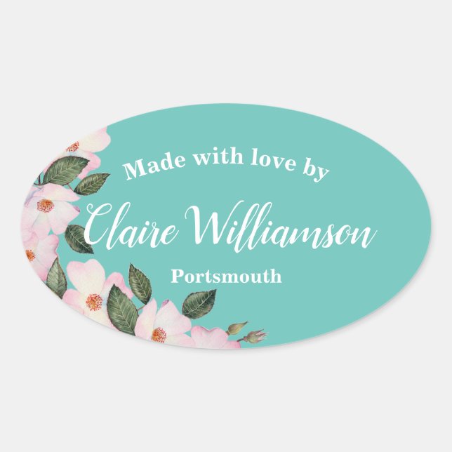 Aquarellfarbene Rose Ballerina Made with Liebe Ovaler Aufkleber (Vorderseite)