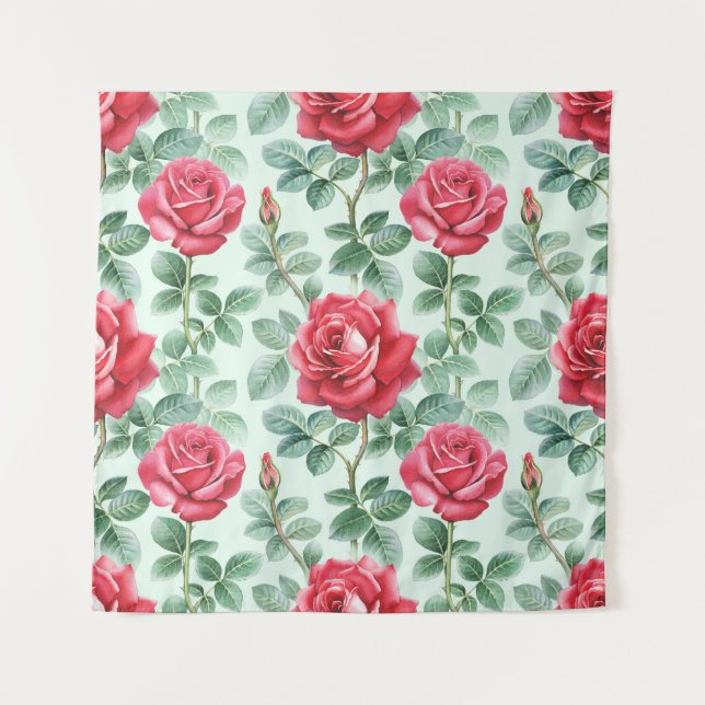 Aquarellfarbene Rose: Bläserne nahtlose Illustrati Wandteppich (Vorderseite)