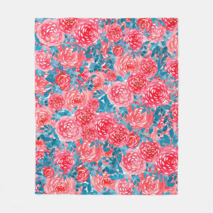 Aquarellfarbene Rose Blumenband Fleecedecke